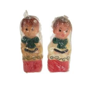 Pair of Vintage MCM Choir Boy Caroler Candles Made in Japan